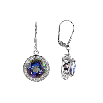 Mystic Midnight Sky Round Dangle Earrings with White Topaz Accent