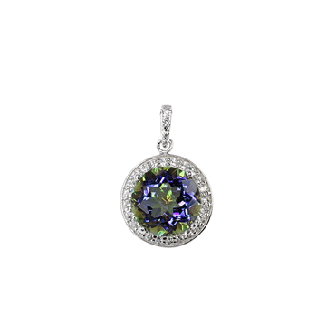 Mystic Midnight Sky Round Pendant with White Topaz Accent