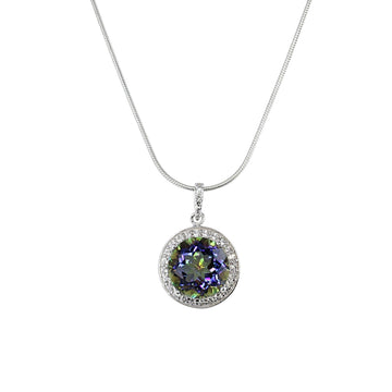 Mystic Midnight Sky Round Pendant with White Topaz Accent