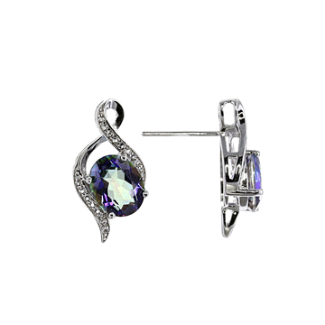 Mystic Midnight Sky Treble Clef Post Earrings with White Topaz Accent