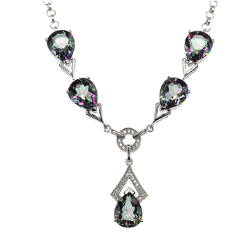 Mystic Quartz Teardrop Necklace in Sterling Silver with White Topaz Detail