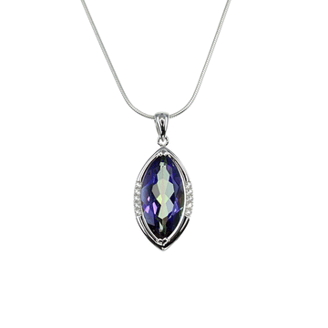 Blue Mystic Quartz Marquise Pendant in Sterling Silver with White Topaz detail