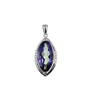 Blue Mystic Quartz Marquise Pendant in Sterling Silver with White Topaz detail