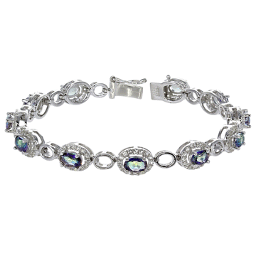 Blue Mystic Quartz Oval Bracelet in Sterling Silver