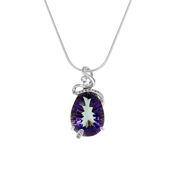 Purple Mystic Quartz Teardrop Pendant in Sterling Silver with White Topaz detail