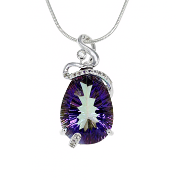 Purple Mystic Quartz Teardrop Pendant in Sterling Silver with White Topaz detail