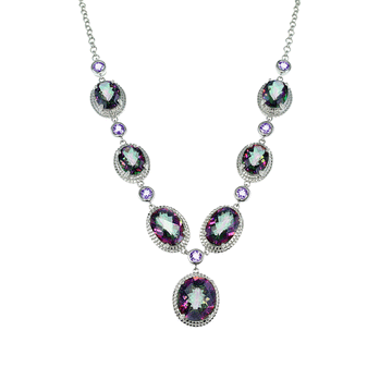 Mystic Quartz Oval Drop Statement Necklace with Amethyst