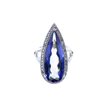 Mystic Quartz Midnight Sky & White Topaz Ring in Rhodium Finish