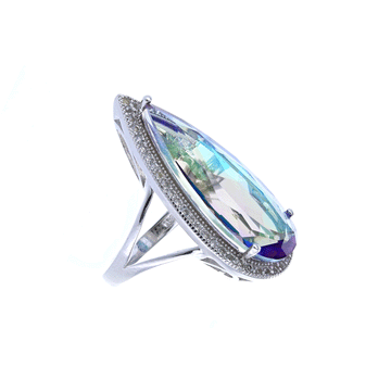 Mystic Quartz Midnight Sky & White Topaz Ring in Rhodium Finish