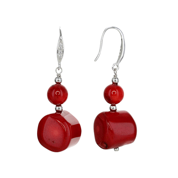 Coral 2-Bead Drop Earrings with Crystal Detail