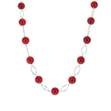 Red Coral Ball & Sterling Silver Necklace