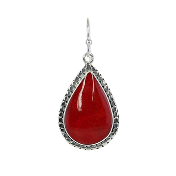 Red Coral Teardrop Earrings with Sterling Filigree