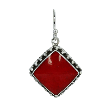 Red Coral Square Dangle Earrings with Sterling Detail