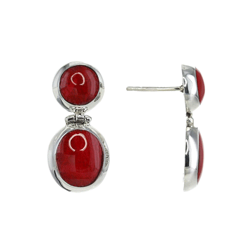 Red Coral Stacked Oval Earrings in Sterling Silver
