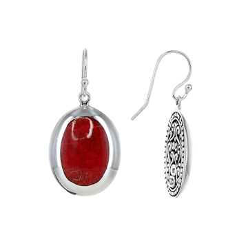 Red Coral Oval Earrings in Sterling Silver
