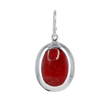 Red Coral Oval Earrings in Sterling Silver