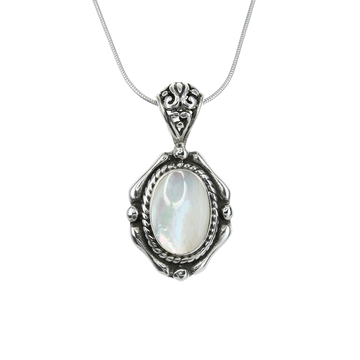 Mother of Pearl Oval Pendant with Vintage Detail