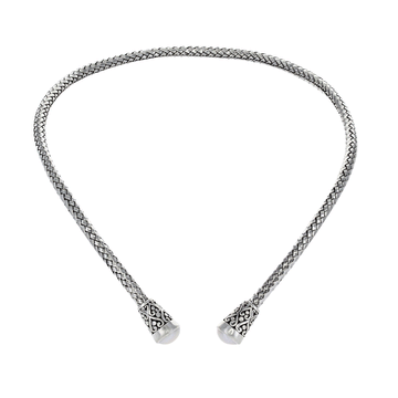 Woven Bali Freshwater Pearl Collar in Sterling Silver