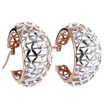 Private Collection Silver and Rose Gold Lattice Hoop Earrings