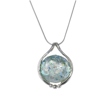 Roman Glass Sterling Silver Circle Patina Pendant