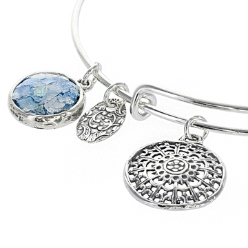 Sterling Silver Bangle with Roman Glass Charms