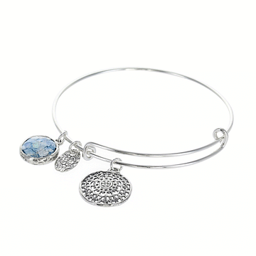 Sterling Silver Bangle with Roman Glass Charms