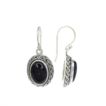 "Eclipse" Dark Sunstone Oval Earrings with Sterling Filigree