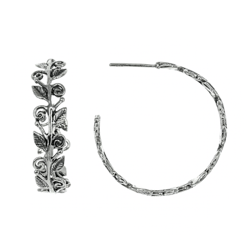 Sterling Silver Leaf Detailed Hoop Earrings