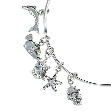 Sterling Silver Bangle With Ocean Theme Charms