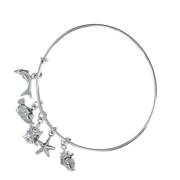 Sterling Silver Bangle With Ocean Theme Charms