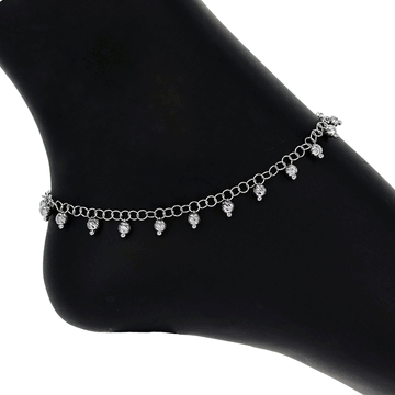 Sterling Silver Bead Anklet in Rhodium Vermeil