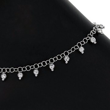 Sterling Silver Bead Anklet in Rhodium Vermeil