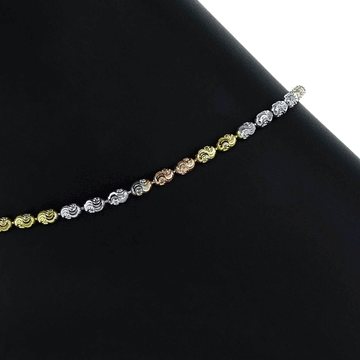 Sterling Silver Tri-color Moon Cut Bead Anklet